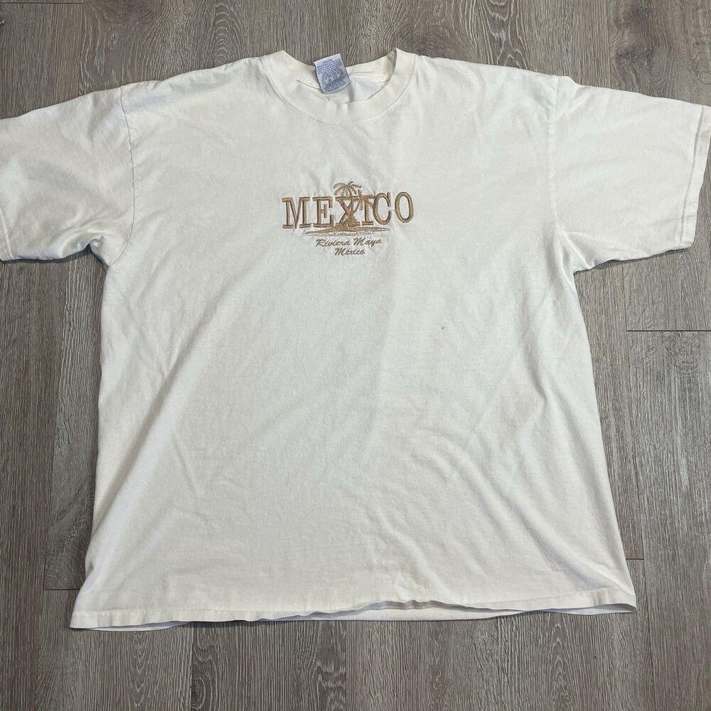 Vintage Mexico T Shirt Riviera Maya Size 2XL Tan Embroidery Yacht Club